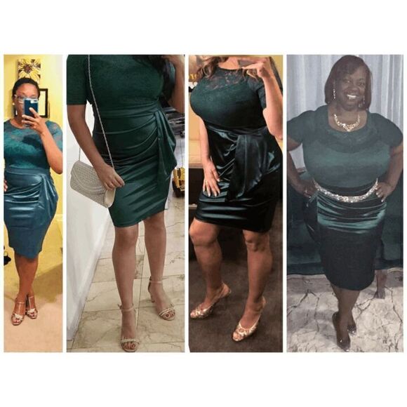 💚 Elegant Romantic Lace Satin Fitted Ruched Ruffles Retro Pencil Dress XXL NWT - Picture 7 of 10